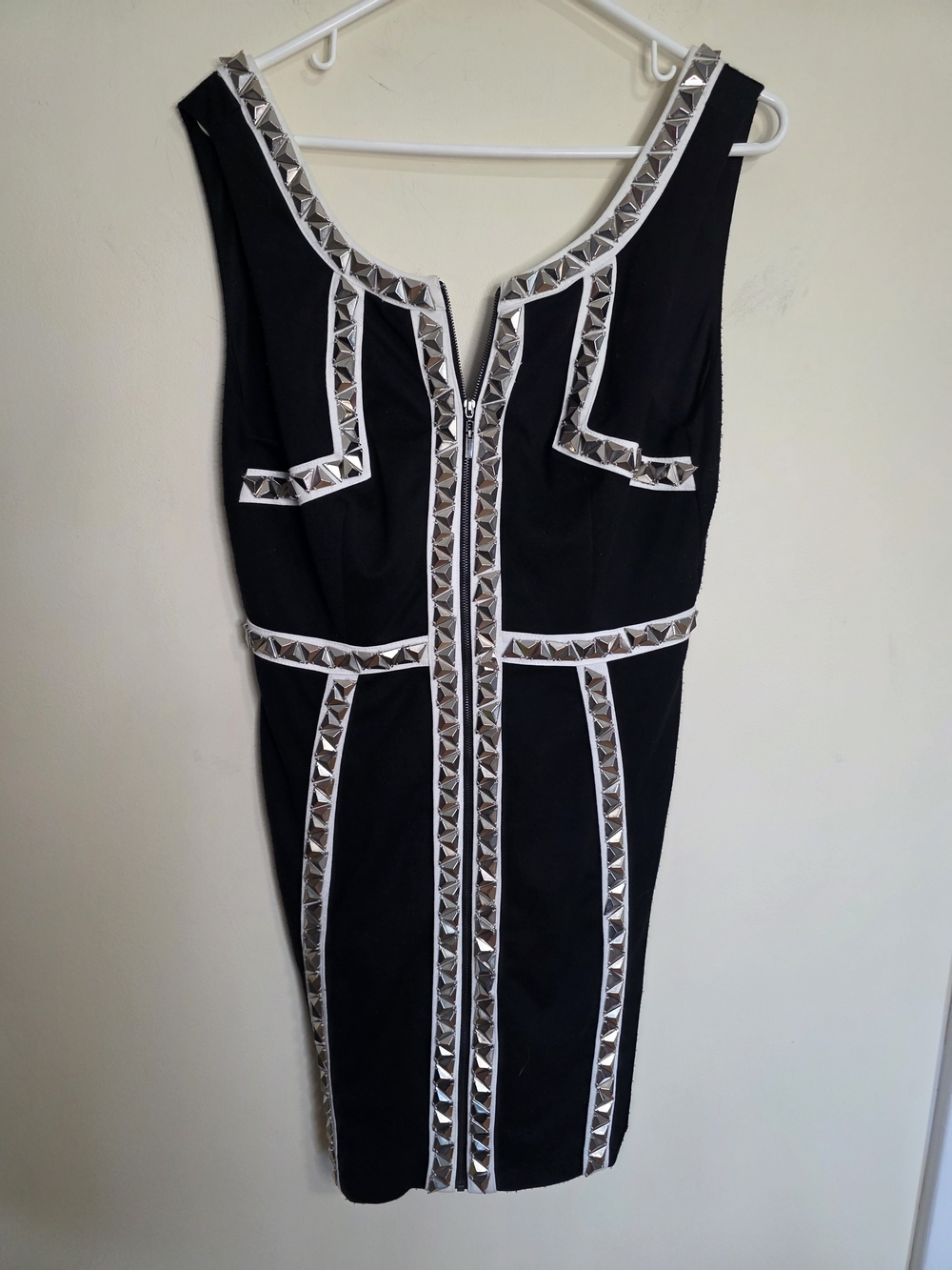 Black Stud-Detail Mini Sheath Dress
